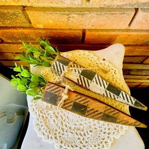 *Buffalo Check White & Orange Large Rustic Wood Carrots, Set of 2